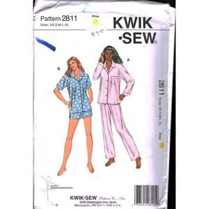 Kwik Sew 2811 Misses Pajamas Sewing Pattern XS-L Button Shirt Pants Shorts 2811